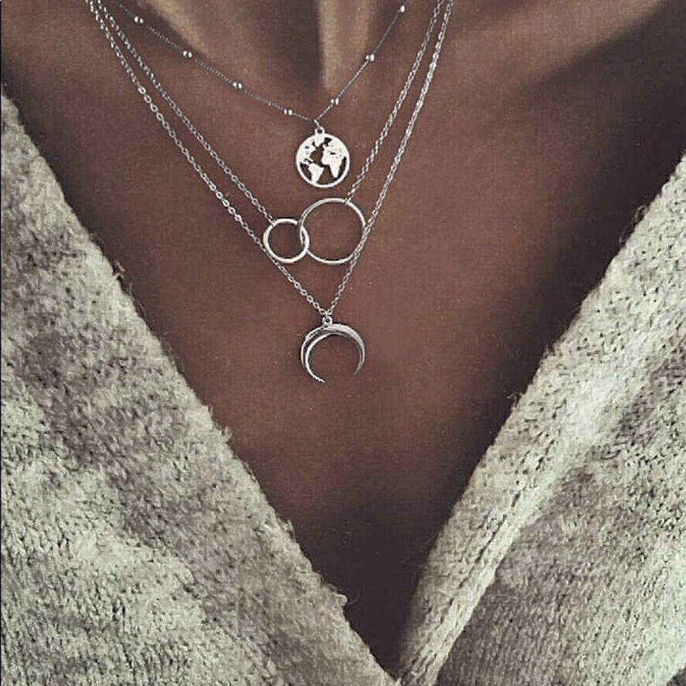 3 for $25⚡️map double circle moon necklace - Picture 1 of 7